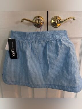 Luxx Light Blue and White Smocked Waist Skirt